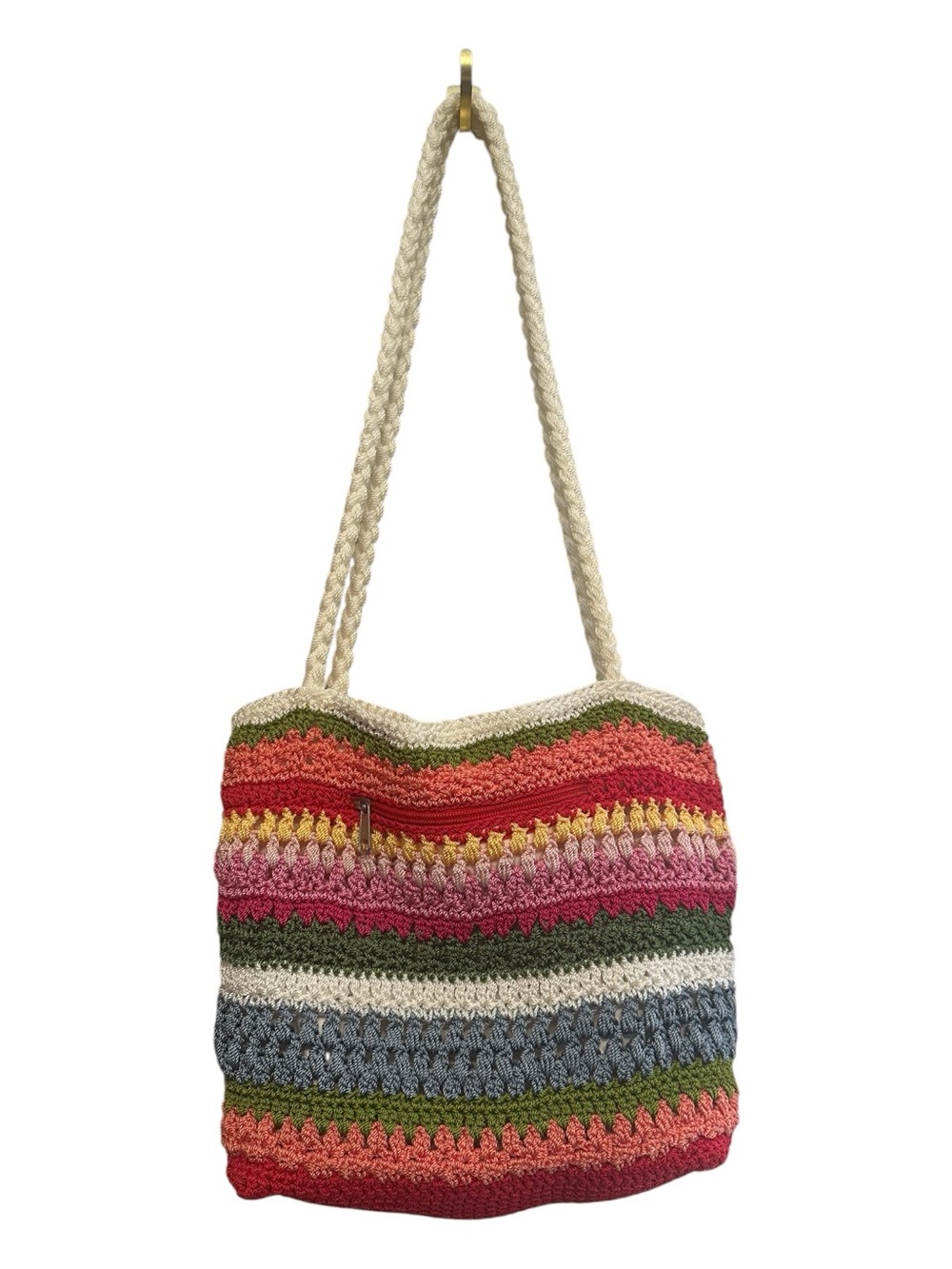 Vintage Y2K Lina Multicolor Crochet Shoulder Bag - Cream Strap